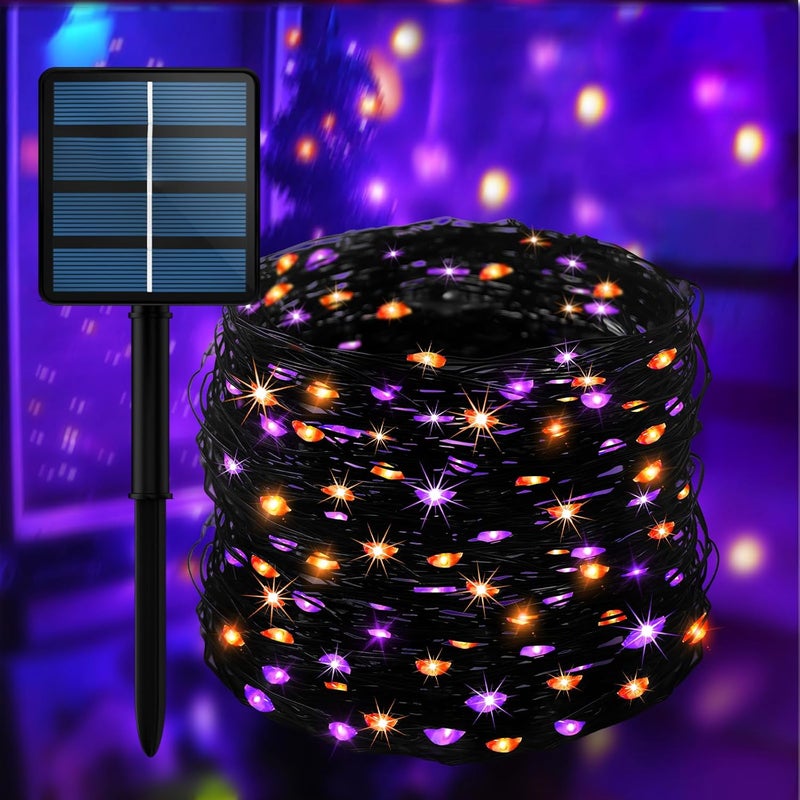 Selarlyt 200LED Solar Halloween Lights，78FT Orange& Purple String Lights，Solar Fairy Lights with 8 Modes， Halloween Lights Outdoor Waterproof for Bedroom Patio Garden Party Yard Decoration - Image 1